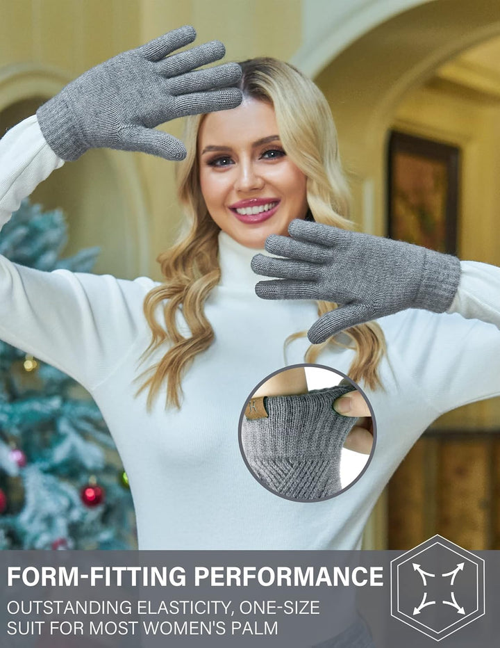 Damen Winter Warm Touchscreen Handschuhe Thermo Gestrickte Winterhandschuhe Doppellagige Strickhands