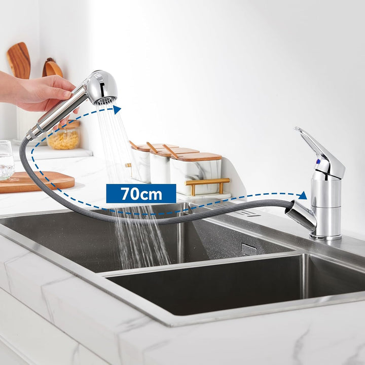Auralum Niederdruck Armatur Küche, Wasserhahn Küche Ausziehbar, Küchenarmatur Niederdruck mit Brause