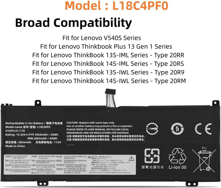 PUGASR L18C4PF0 L18M4PF0 Laptop Akku Kompatibel mit Lenovo ThinkBook 13S-IML 14S-IML 13S-IWL 14S-IWL