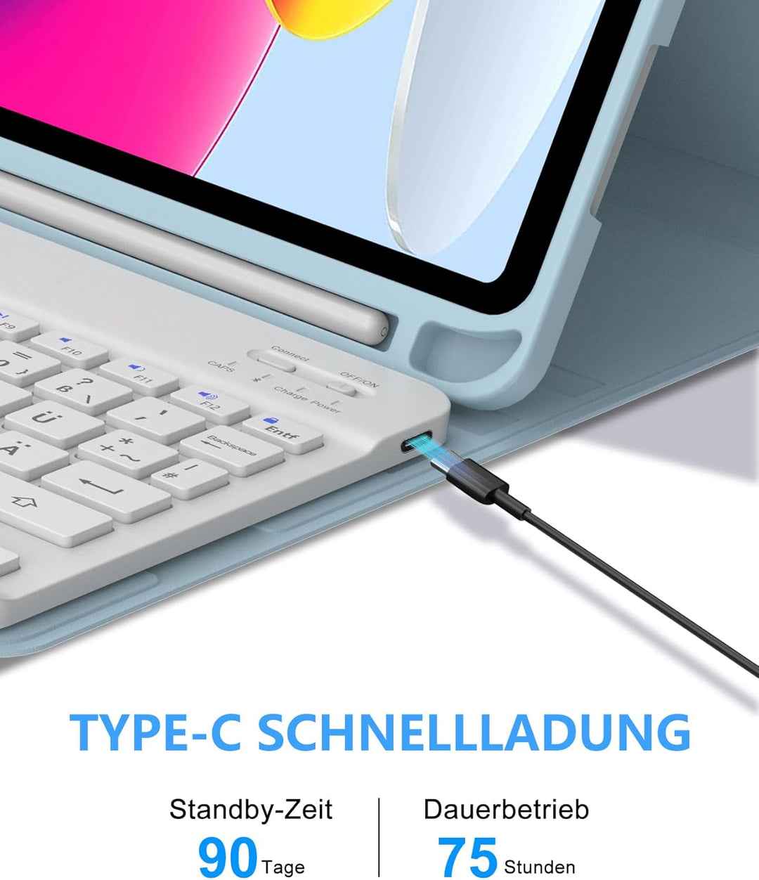 Hülle mit Tastatur für iPad 11/10 Generation (2025/2022, 11/10,9") – Bluetooth 5.0 Keyboard, QWERTZ