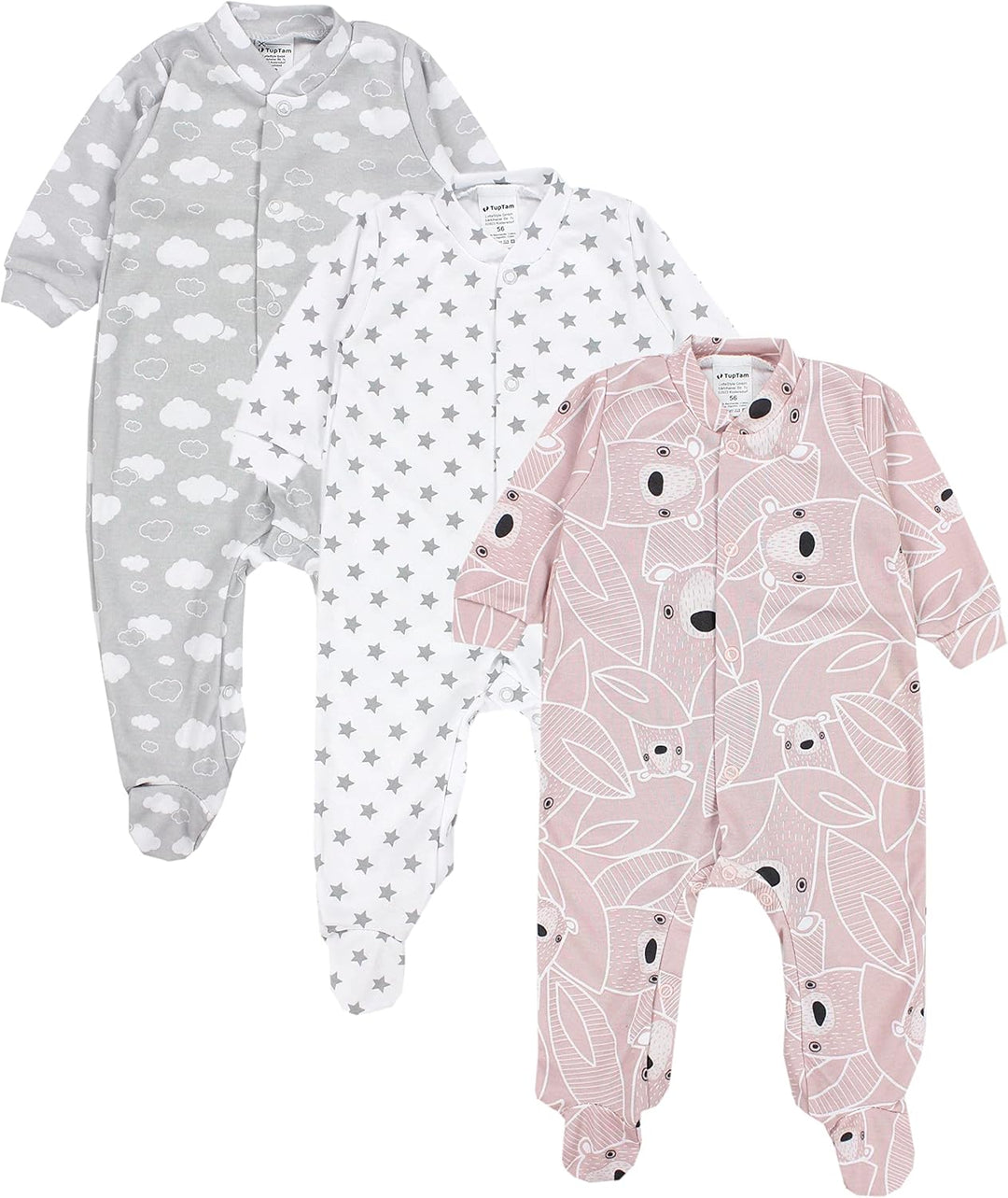 TupTam Baby Mädchen Schlafstrampler mit Fuss 3er Pack 62 Farbenmix 1, 62 Farbenmix 1