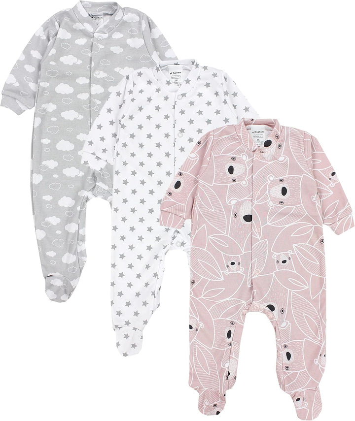 TupTam Baby Mädchen Schlafstrampler mit Fuss 3er Pack 62 Farbenmix 1, 62 Farbenmix 1