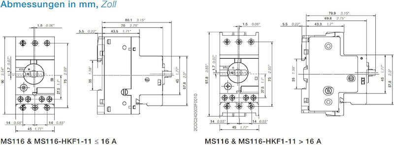 ABB MS116 Motorschutzschalter 90mm x 45mm