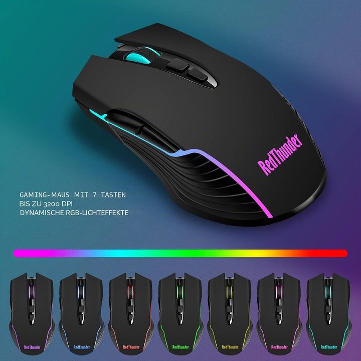 RedThunder K10 Combo Gaming-Tastatur, kabellos, IT-Layout, wiederaufladbarer Akku mit 3000 mAh und L