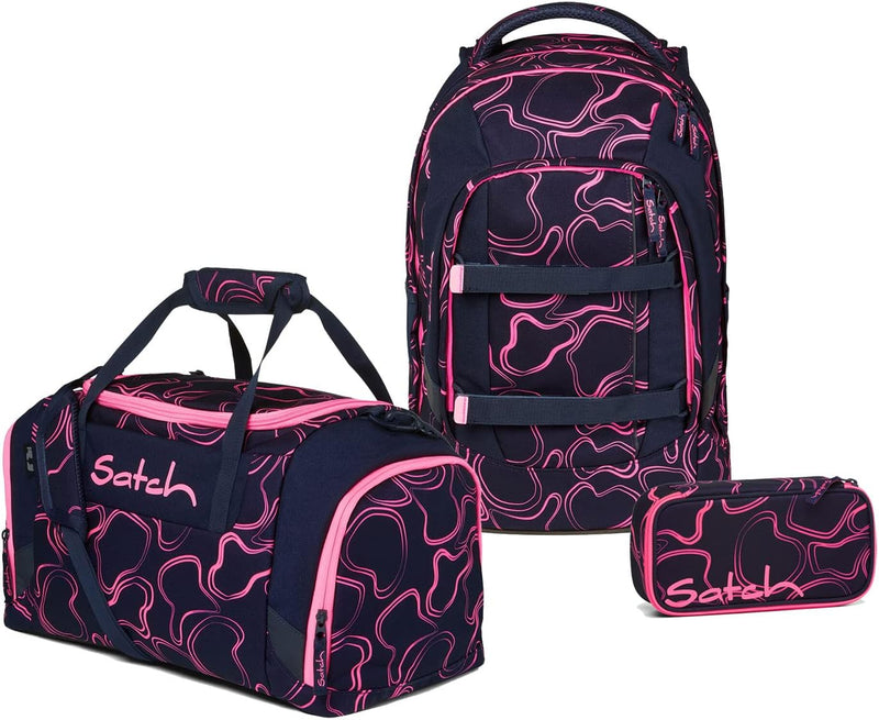 satch Pack Schulrucksack Set 3tlg. mit Sporttasche und Schlamperbox Pink Supreme