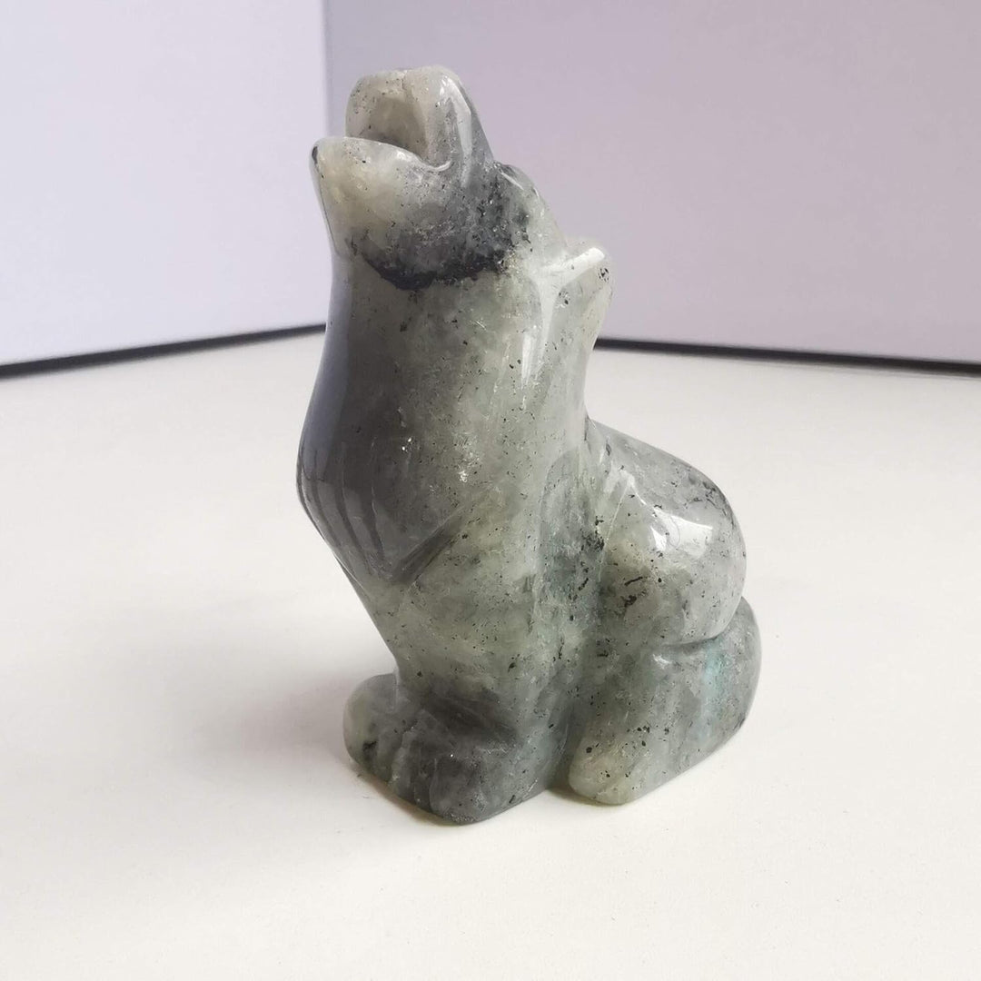 Lovionus89 Natürlich Mondstein Wolf Kristall Figur,Hand Geschnitzt Stein Wächter Tier Statuen für Zu
