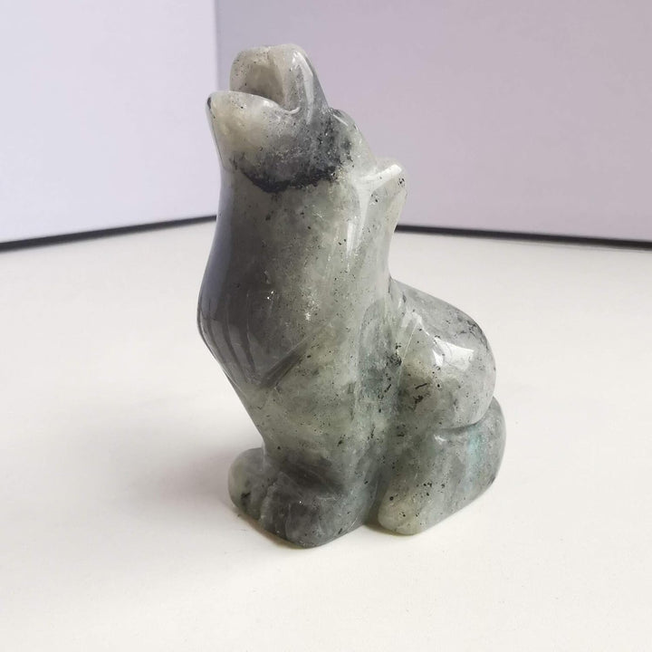 Lovionus89 Natürlich Mondstein Wolf Kristall Figur,Hand Geschnitzt Stein Wächter Tier Statuen für Zu
