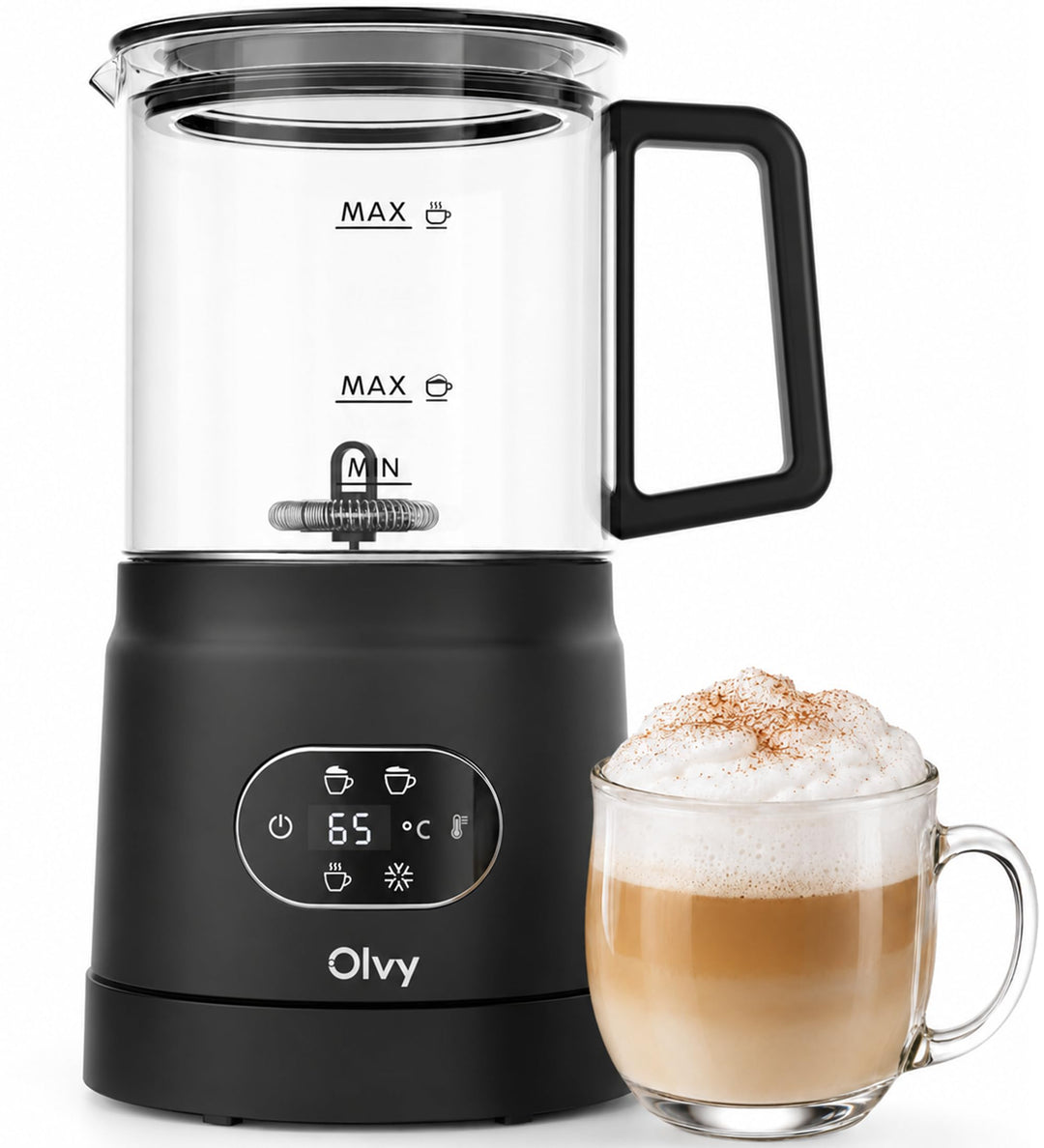 Olvy Milchaufschäumer Elektrisch 500W 3-in-1 Heiss Kalt Erwärmen Schwarz Black, Black