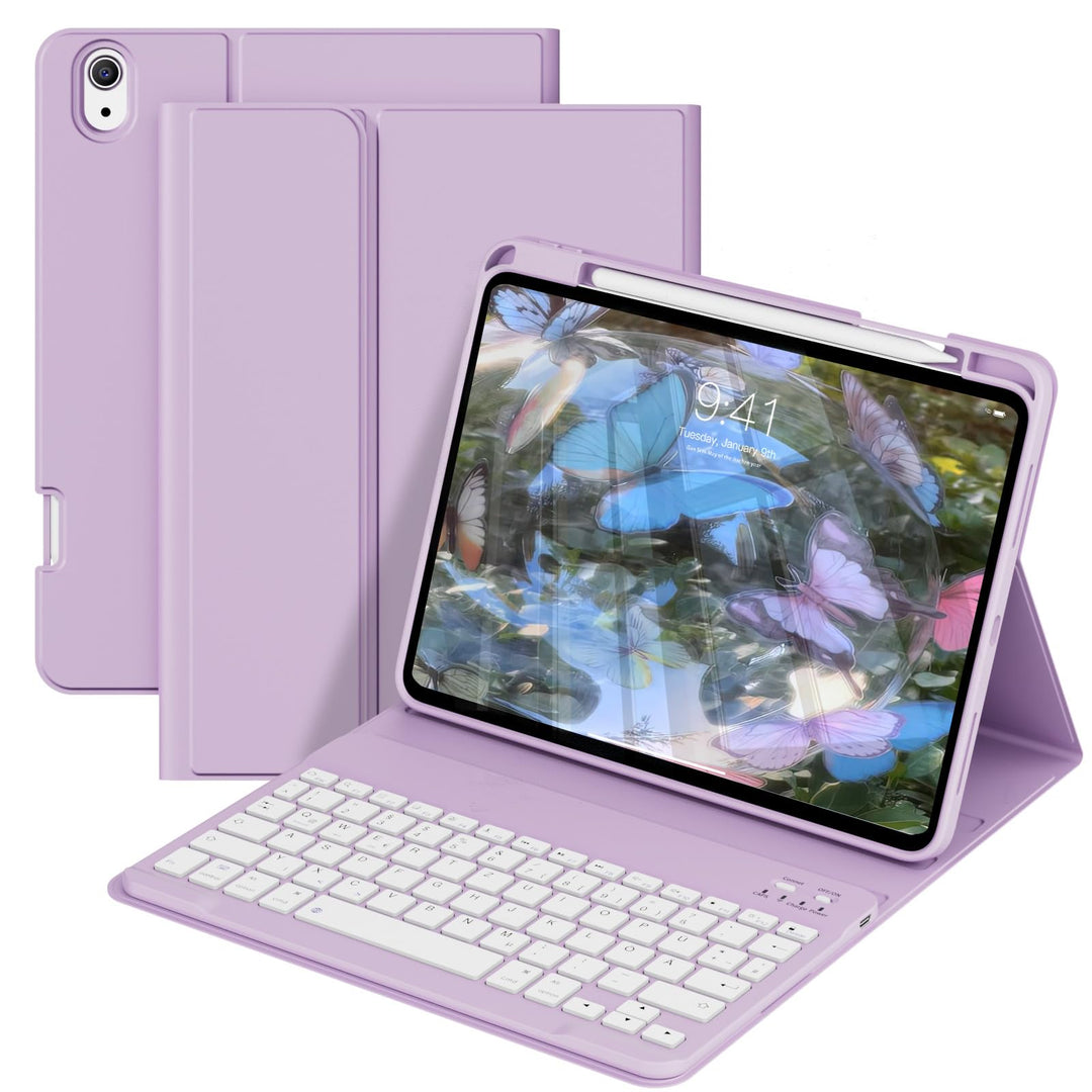 Hülle mit Tastatur für iPad A16 11/10 Gen 11/10,9 Zoll 2025/2022 Hellviolett-2, Hellviolett-2
