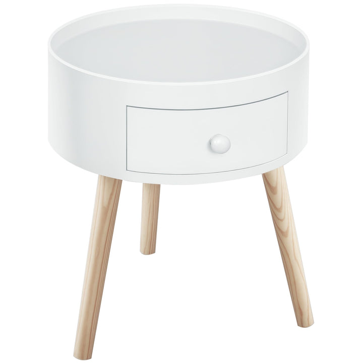 HOMCOM Couchtisch, Beistelltisch mit Schublade, Runder Kaffeetisch, Sofatisch für Wohnzimmer, Schlaf