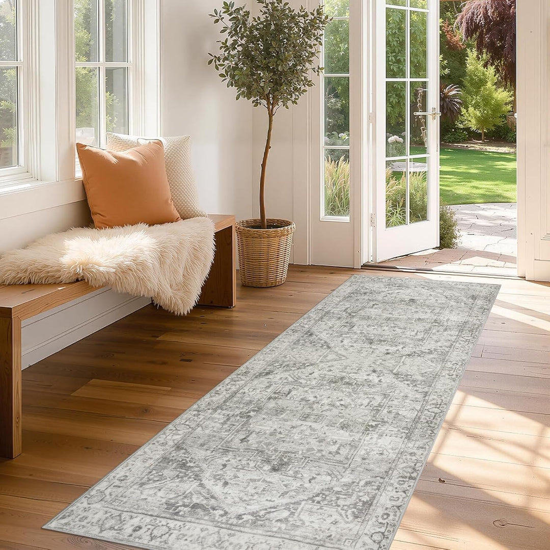 Homcomodar Vintage Runner Teppich mit Gummirücken 65x180cm Distressed Flur Teppiche Nicht-Verschütte