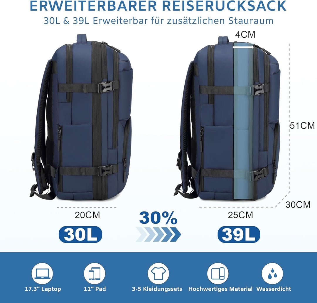 Handgepäck Rucksack, Wasserdichter Multifunktionaler Rucksack Handgepäck Flugzeug mit Laptopfach, Gr