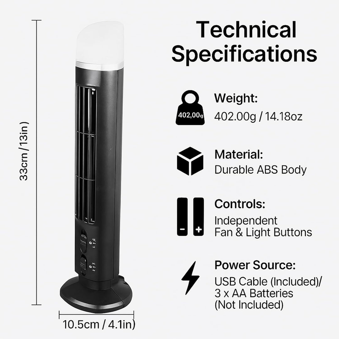 Elprico Turmventilator Flügellos, 33cm Tischventilator Leise mit 90° Oszillation, Mini Ventilator US