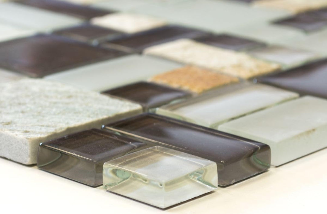 Mosaik Kombination Crystal/Stein mix grau/braun Glasmosaik Transluzent Transparent 3D, Mosaikstein F