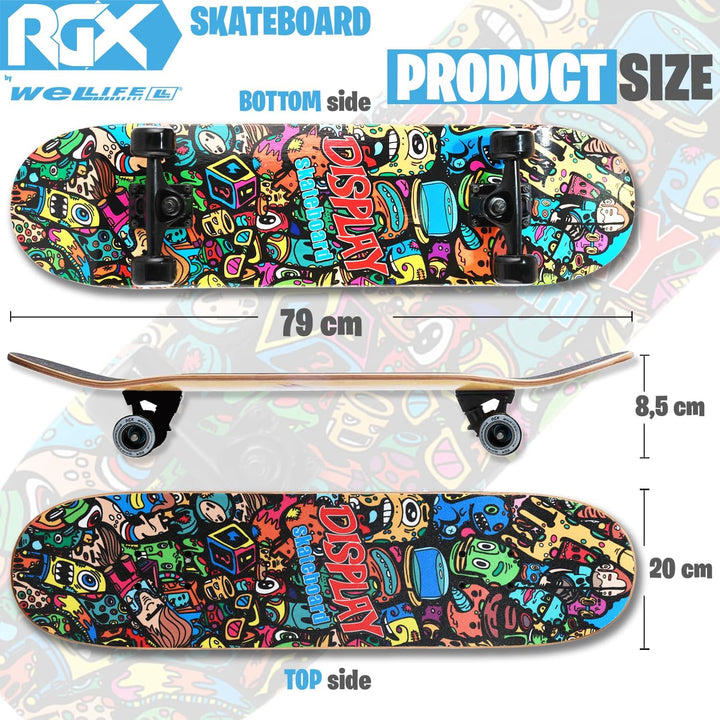 WeLLIFE - RGX Skateboard Skateboard (31"x8") 79x20cm aus 9 Schichten Ahorn Design konkave PU Rad 54*