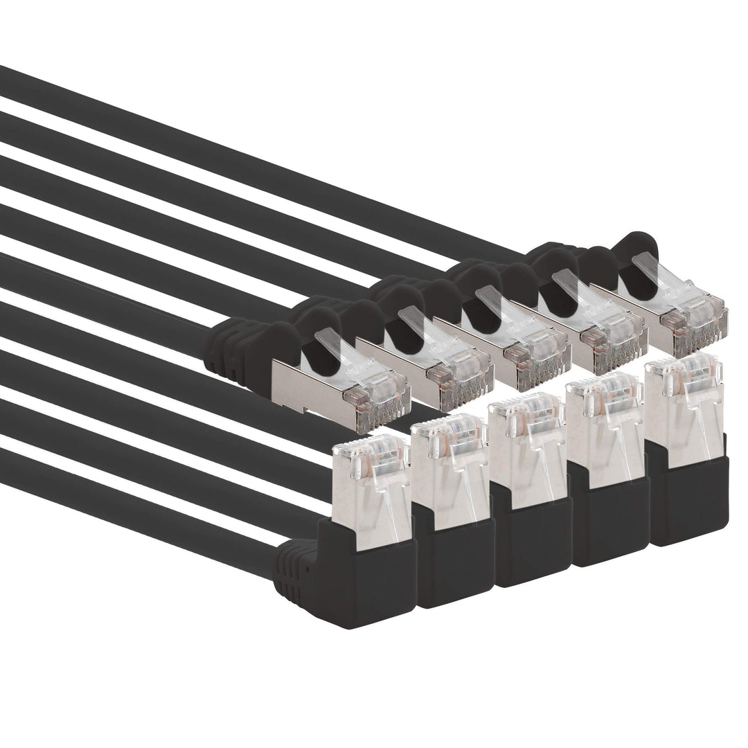1aTTack.de 366279 Cat.6 Netzwerkkabel Winkel 90 Grad 10m - schwarz - 5 Stück - Cat6 Patchkabel (SFTP