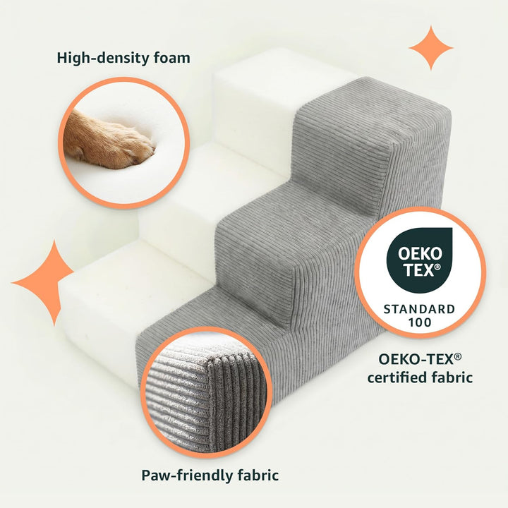 murando Hundetreppe für Kleine Hunde 3 Stufen 30 cm, Cord - Grau | Haustiertreppe für Bett, Sofa, Be