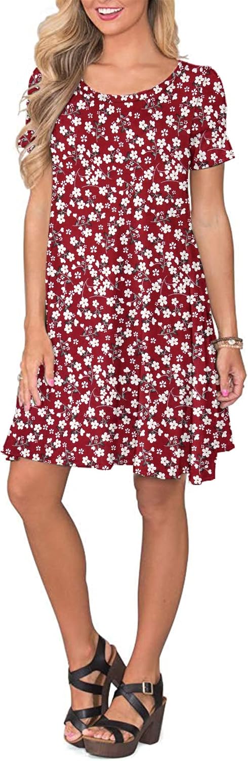 AUSELILY Damen Sommer Kurzarm Shirtkleider Kurz Sommerkleider mit Taschen | A-Linie T-shirt Kleider,