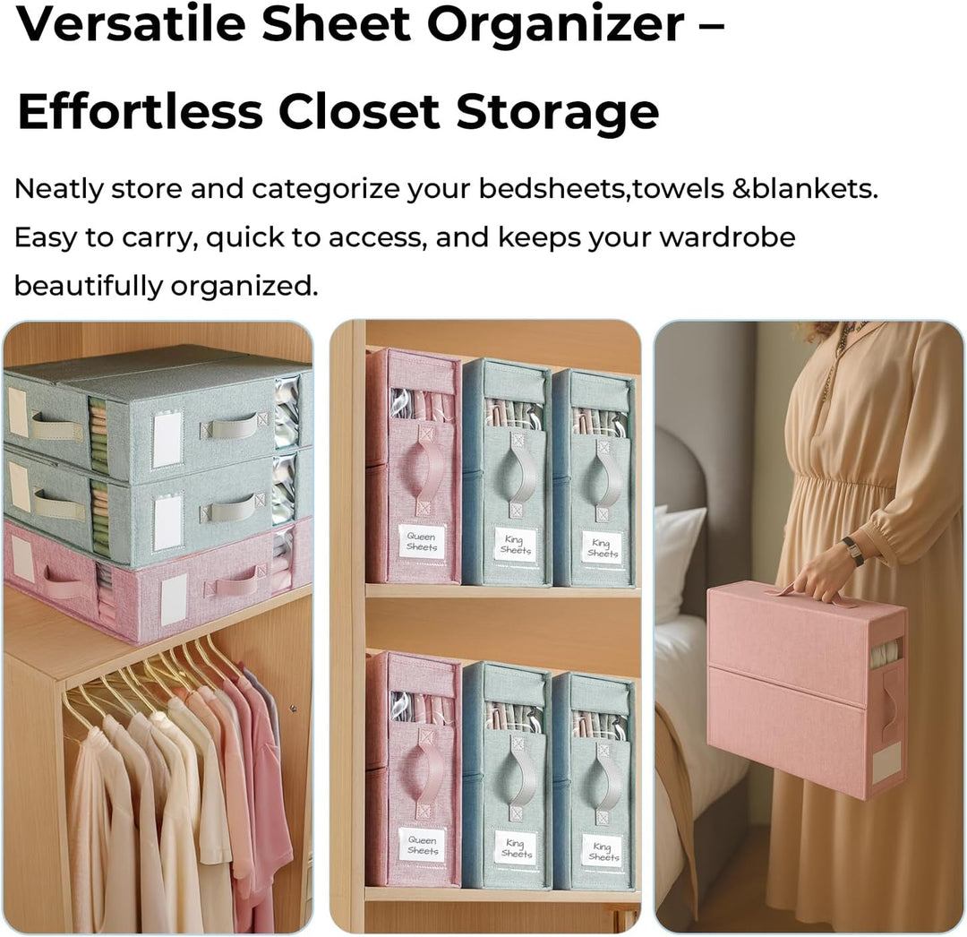 3er-Set Bettwäsche Organizer, über 40% schwerer, Bettwäsche Aufbewahrungsbox mit Sichtfenster, Besch