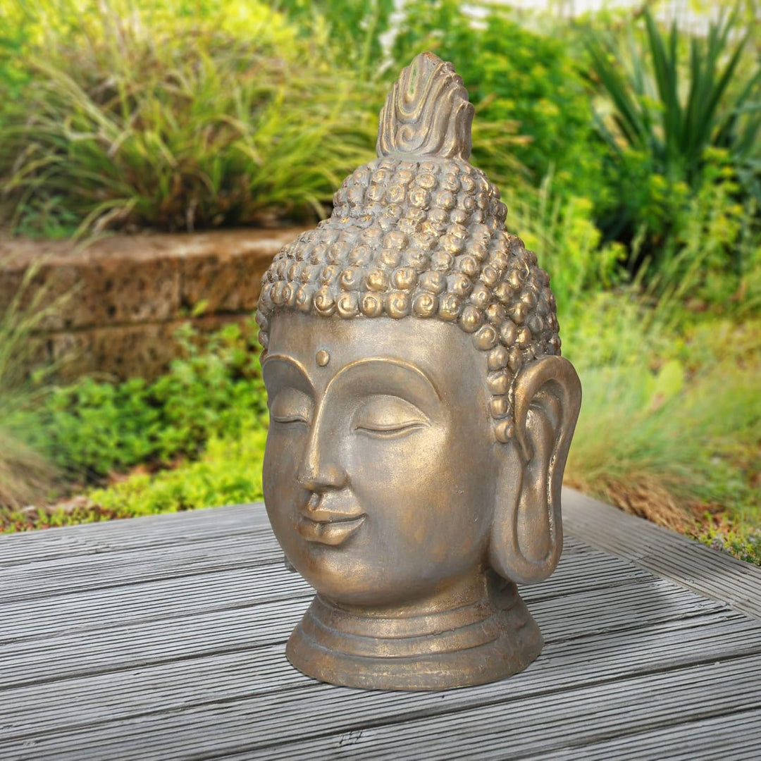 ECD Germany Buddha Figur Kopf Statue 53 cm, Polyresin, Bronzeoptik, für Yoga, Feng Shui oder Meditat