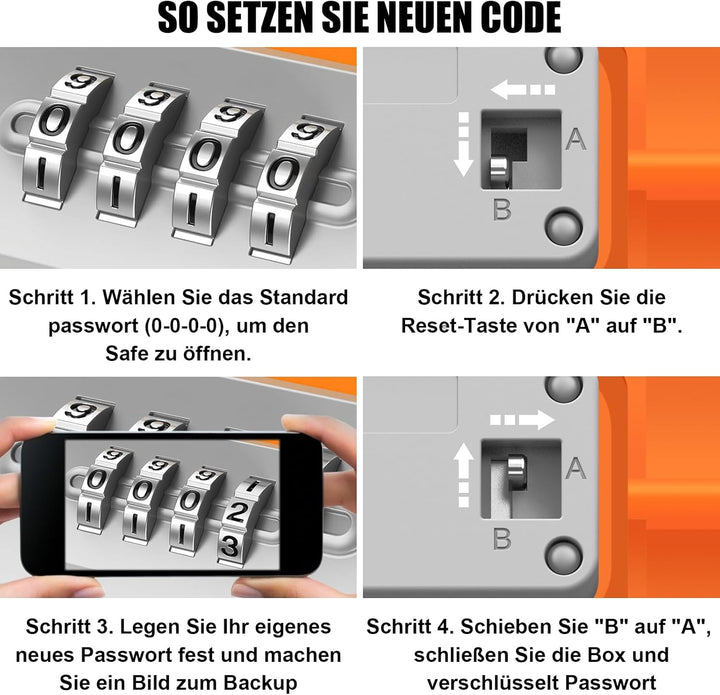 Lock Tresor Wasserdicht, 4 Stellig Zahlencode Tragbarer Sicherheitsbox mit 6MM Dicker Abnehmbarem Dr