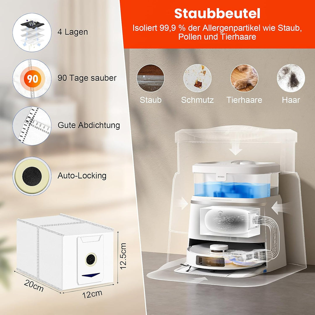 20 Stück Zubehör für Ecovac Deebot T30 / T30 Pro Omni Saugroboter, 1 Hauptbürste 6 Staubbeutel 4 Wis