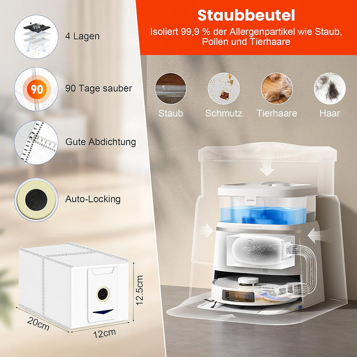 20 Stück Zubehör für Ecovac Deebot T30 / T30 Pro Omni Saugroboter, 1 Hauptbürste 6 Staubbeutel 4 Wis