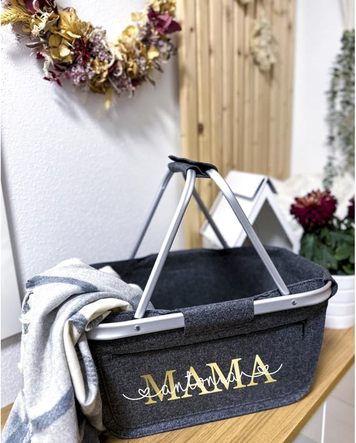 Einkaufskorb Mama Mom - Personalisiert mit Name - Einkaufstasche faltbar Tragekorb mit Aufdruck - 45