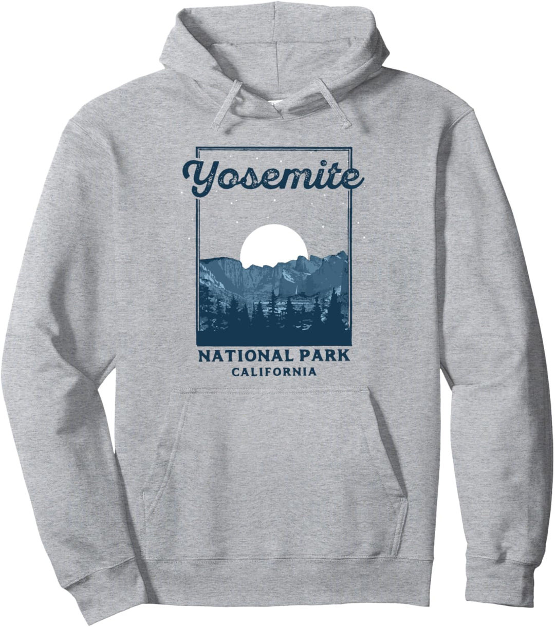 Yosemite National Park at Night Retro Moon & Stars Graphic Pullover Hoodie