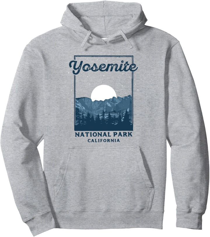 Yosemite National Park at Night Retro Moon & Stars Graphic Pullover Hoodie