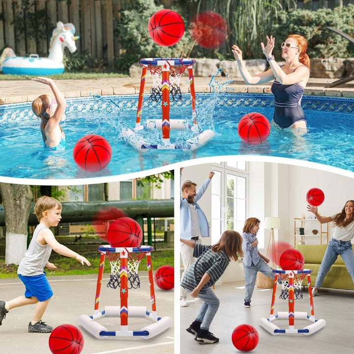 EagleStone Pool-Basketballspielzeug, aufblasbarer Basketballkorb für den Pool mit 3 grossen Bällen,