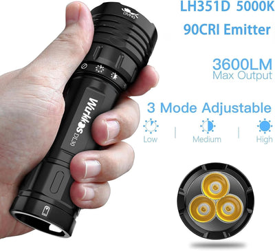 Wurkkos DL30 Tauchlampe, 3600 Lumen Tauchen Taschenlampe Wiederaufladbar, IPX8 Wasserdicht, 3* CRI 9