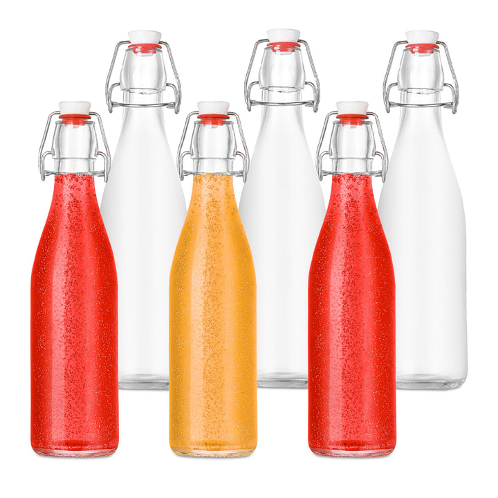 Relaxdays Flaschen zum Befüllen, 6er Set, 500 ml, Bügelverschluss, Glasflasche für Öl, Essig, Schnap