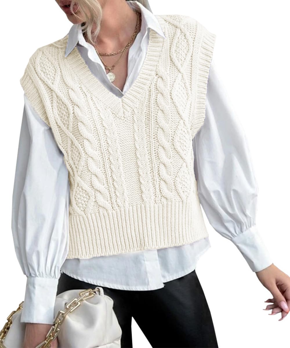 Tongmingyun Pullunder Damen Ärmellos V-Ausschnitt Strick Pullover Basic Strickweste Einfarbig Tank T