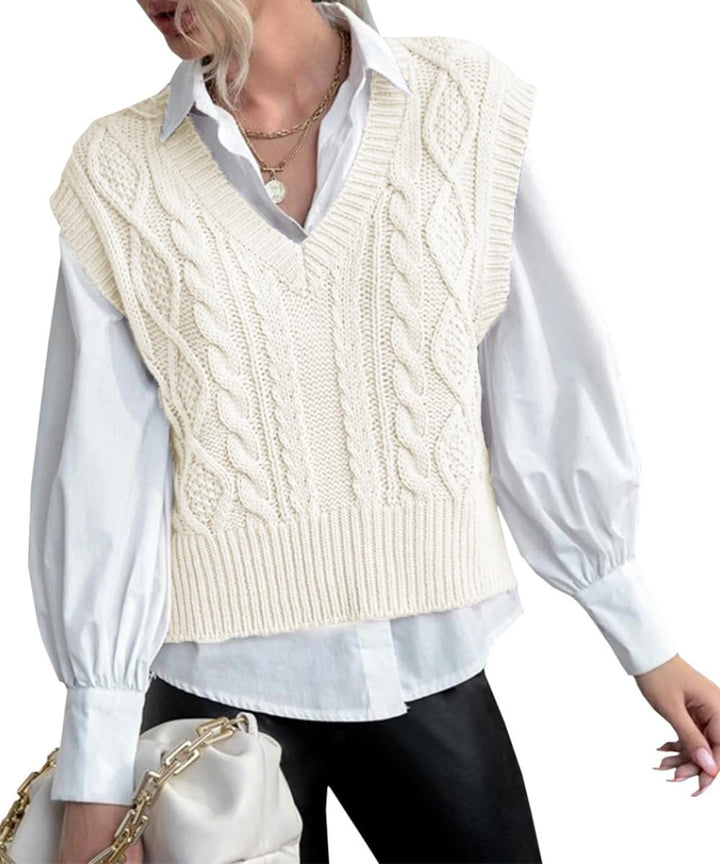 Tongmingyun Pullunder Damen Ärmellos V-Ausschnitt Strick Pullover Basic Strickweste Einfarbig Tank T