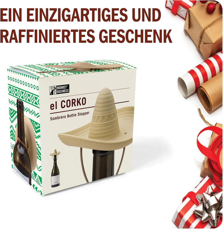 Monkey Business Silikon Weinstopfen, Sombrero-förmige Weinflaschenverschlüsse, Weinzubehör, El Corko