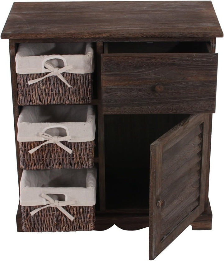 Mendler Kommode Schrank mit 3 Körben 63x60x30cm, Shabby-Look, Vintage - braun