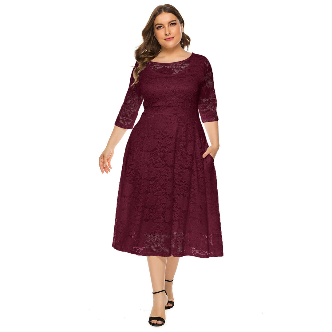 Odizli Damen Elegant 3/4 Ärmel Spitzenkleid Hochzeit Festlich Coctailkleid Abendkleid Grosse Grössen