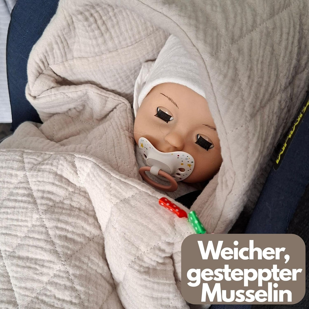 Musselin Einschlagdecke Baby für Babyschale & Kinderwagen - Universal 3/5-Punkt-Gurt - 100% Baumwoll