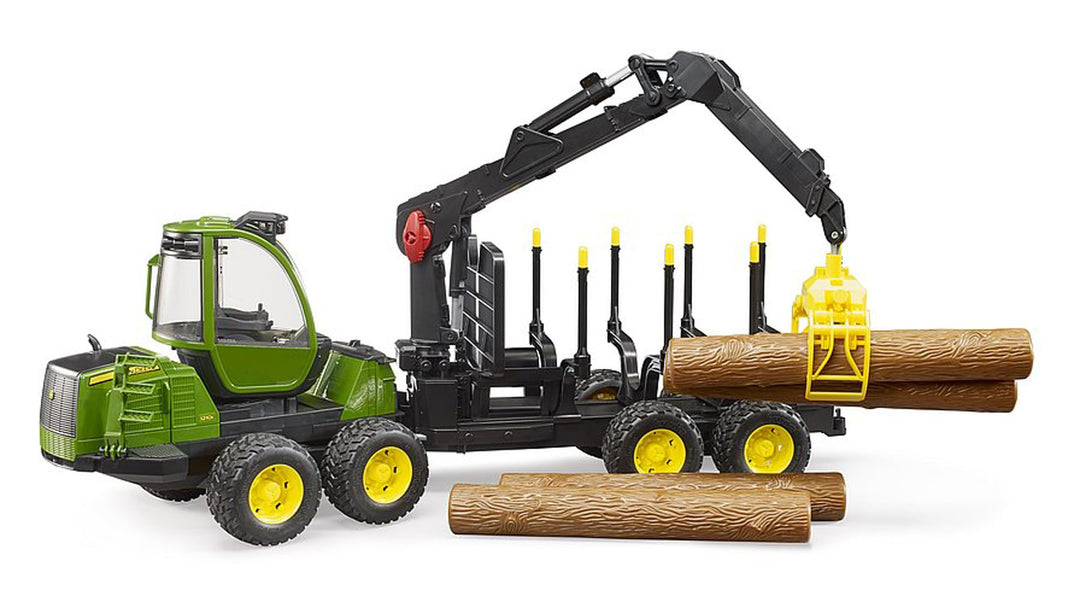 bruder 02133 - John Deere 1210E Rückezug mit 4 Baumstämmen & Holzgreifer - 1:16 Fahrzeug, Bauernhof,