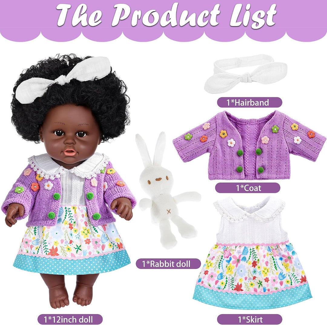 40 cm / 12 Zoll Schwarze Baby-Entchen mit Spielzeug-Hasen Zubehörset - afroamerikanische Baby-Entche