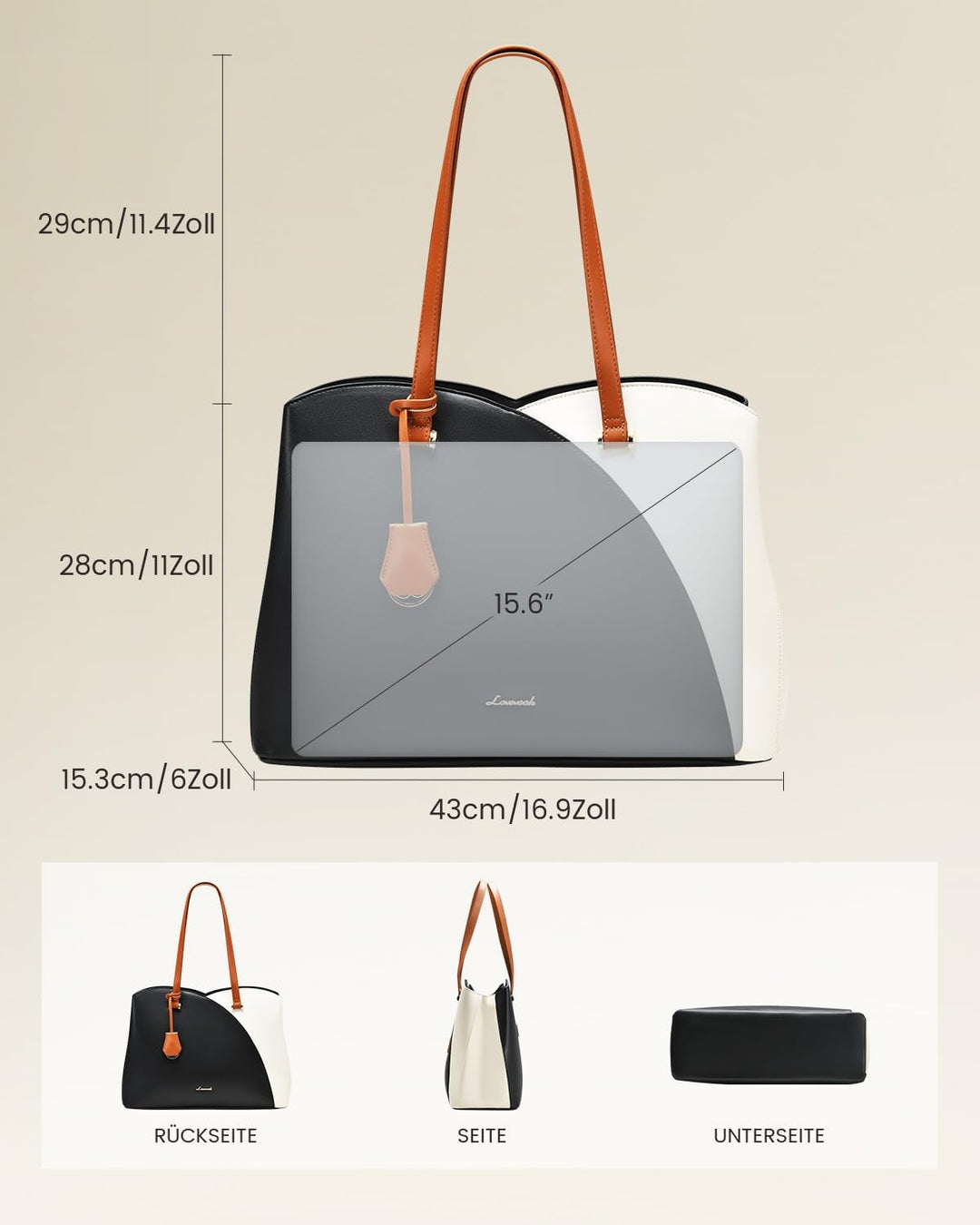 LOVEVOOK Handtasche Damen Gross, 15,6 Zoll Laptoptasche Shopper Arbeitstasche Bürotasche, PU Leder H