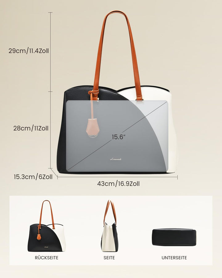LOVEVOOK Handtasche Damen Gross, 15,6 Zoll Laptoptasche Shopper Arbeitstasche Bürotasche, PU Leder H