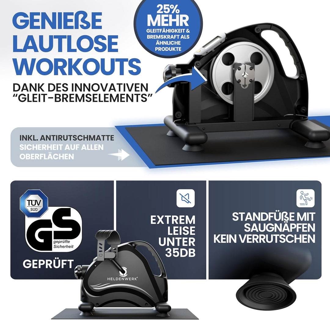 HELDENWERK Pedaltrainer Basic Set - TÜV/GS geprüft inkl. Befestigungsgurt & Anti-Rutschmatte - Arm-