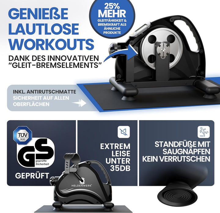 HELDENWERK Pedaltrainer Basic Set - TÜV/GS geprüft inkl. Befestigungsgurt & Anti-Rutschmatte - Arm-