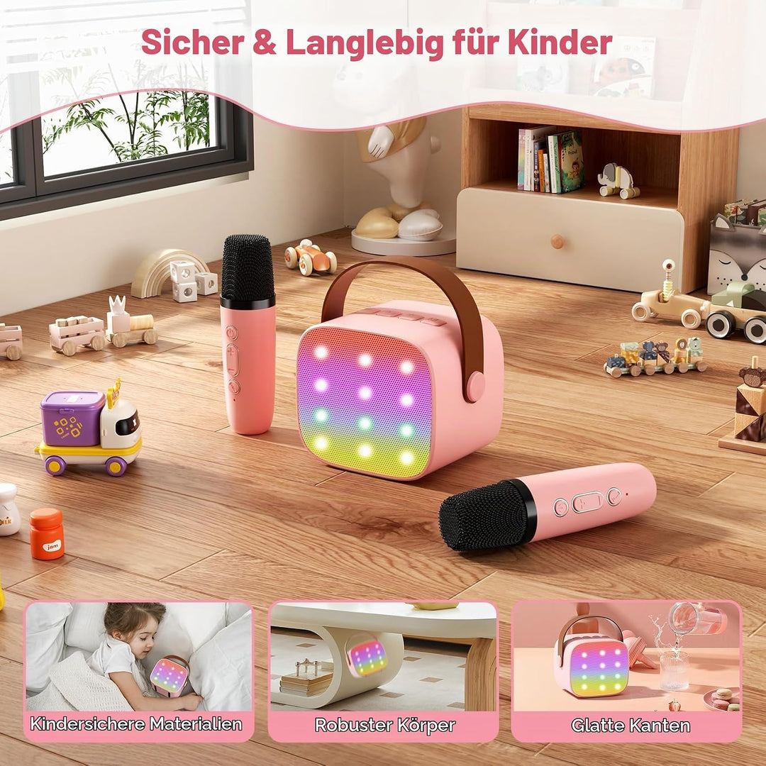 Mini-Karaoke-Maschine mit 2 kabellosen Mikrofonen, Top-Tragbare Bluetooth-Karaoke-Maschine für Kinde