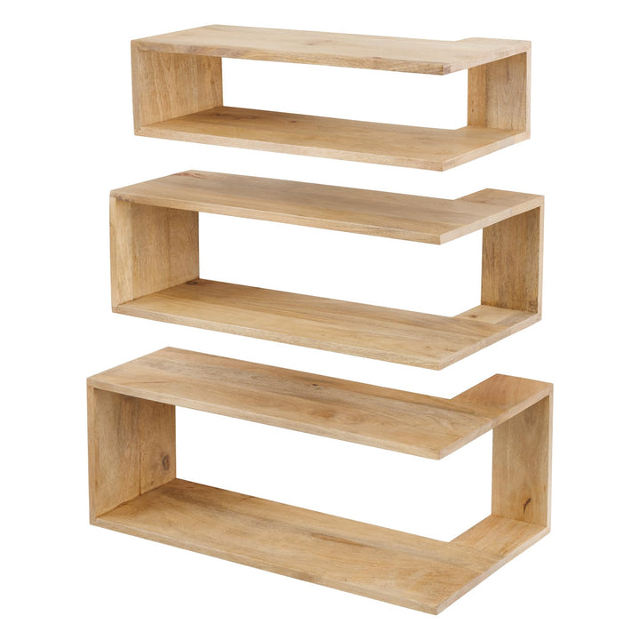 Riess Ambiente Massives 3er Set Wandregale SURREAL - 65 cm - Natur Aussenecke Mangoholz Massivholz R