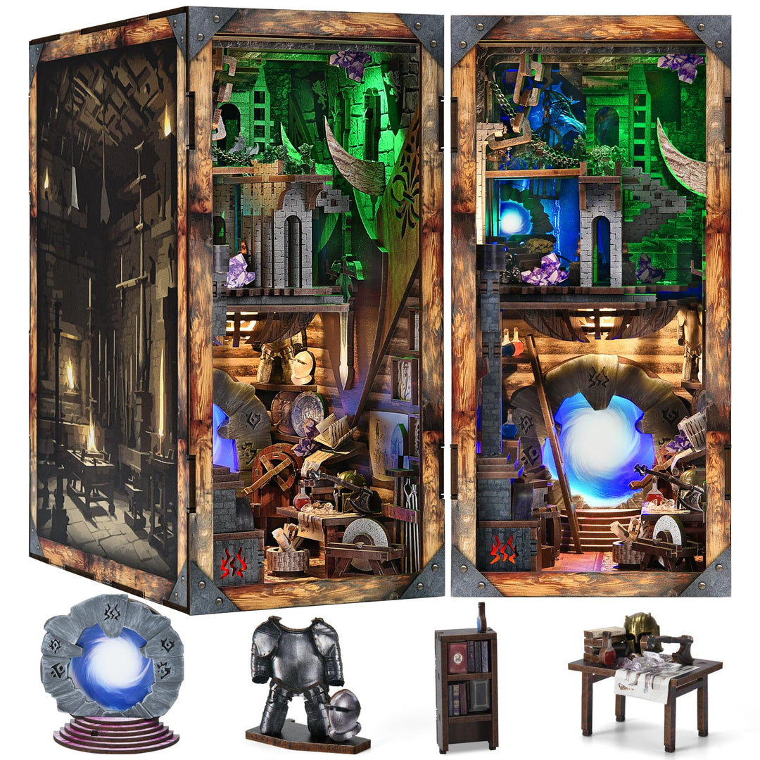 Book Nook Kit, DIY Miniatur Puppenhaus Booknook Kit, 3D Holz Puzzle Buchstütze Bücherregal einfügen