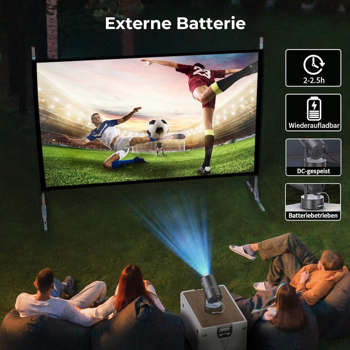 [Eingebauter Akku] Aubor Mentech Mini Beamer 4K Heimkino, Mini Projektor, Beamer WiFi6 und BT5.2 mit