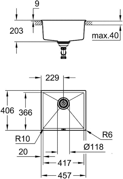 GROHE K700 Unterbau | Kompositspüle | Waschbecken, Küche, granit schwarz | 31654AP0, 45.7 x 40.6 cm